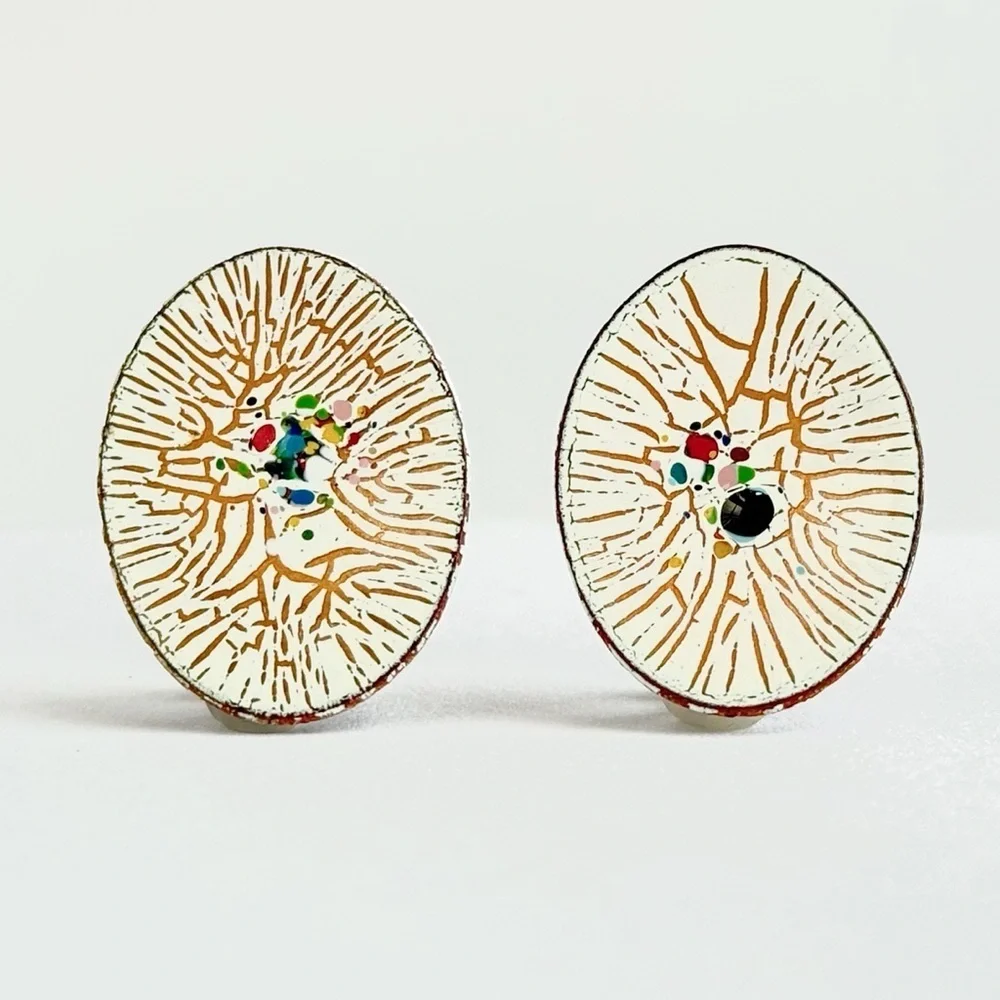 Rare Vintage Artisan Enamel Earrings – One-of-a-Kind Abstract Modernist Design